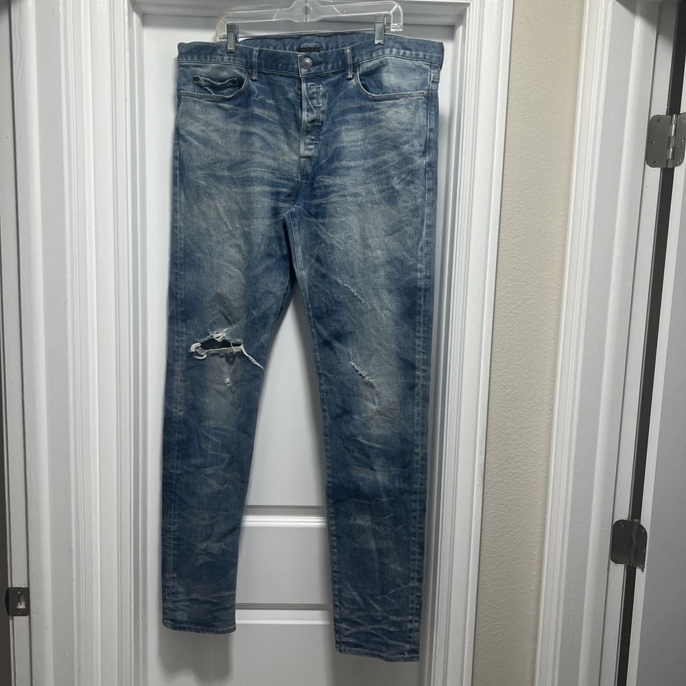 John Elliott Mens 38x36 Jeans Button Fly Denim Made In Japan Distressed Blue